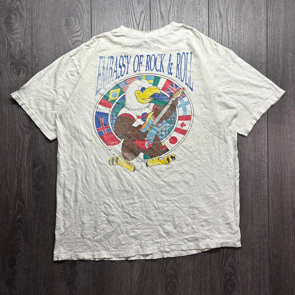 Vintage Hard Rock Cafe Washington DC Embassy of Rock Roll T-Shirt XL White Eagle